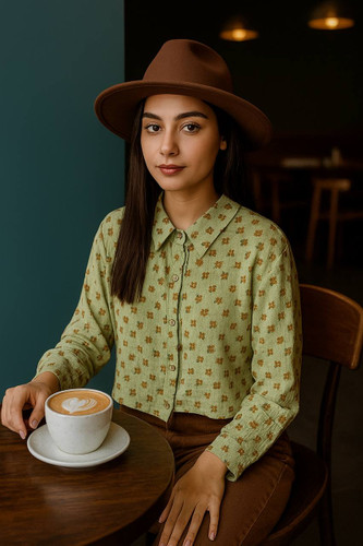 شومیز لینن کوتاه طرح گل برند FASHION مزون دیبا یزد خرید شومیز لینن زنانه شیک