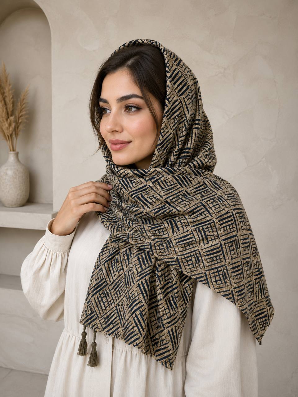 شال نخی زنانه طرحدار خطی کد 1002