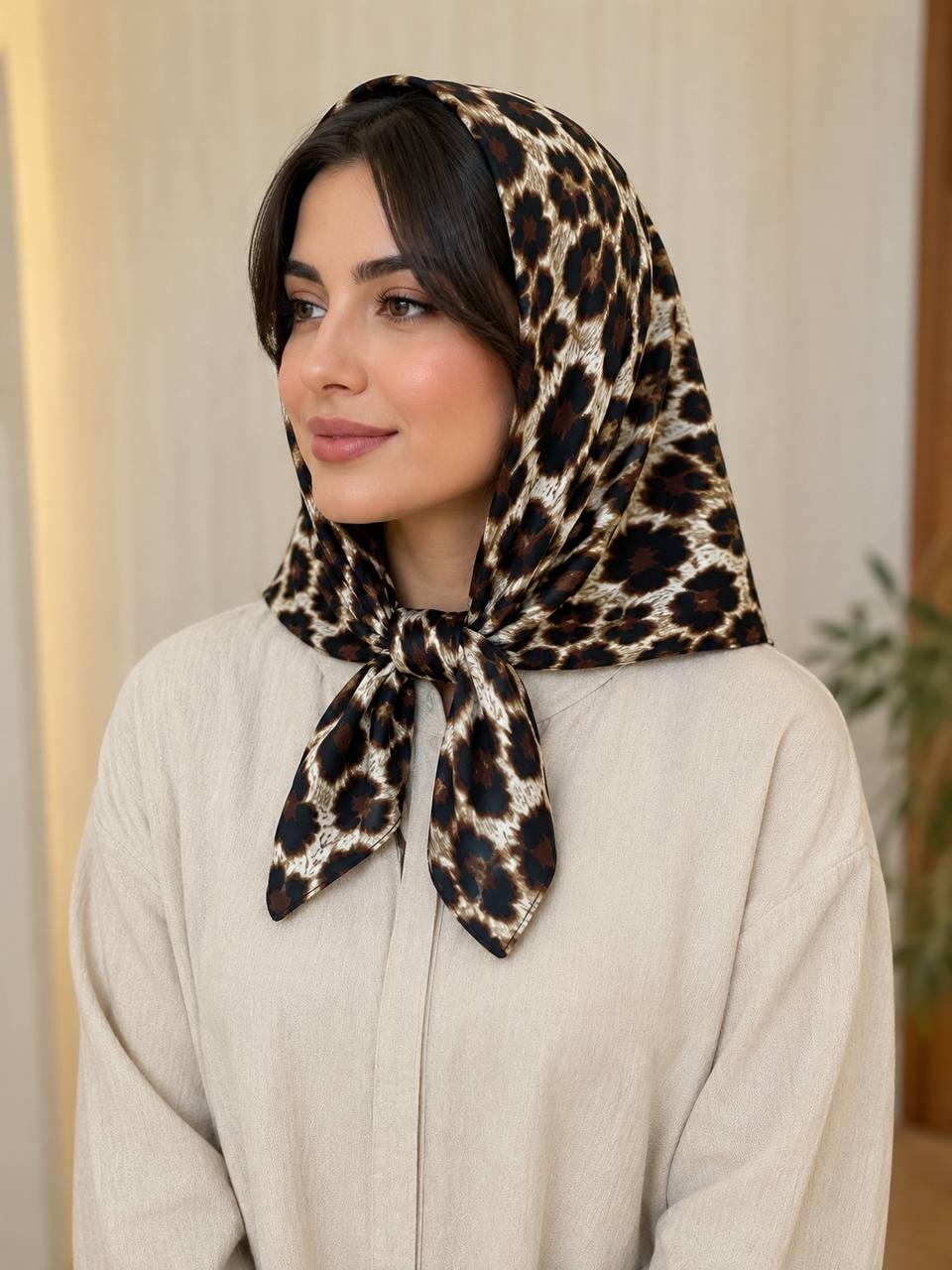 مینی اسکارف نخی پلنگی دخترانه با طرح خاص و شیک