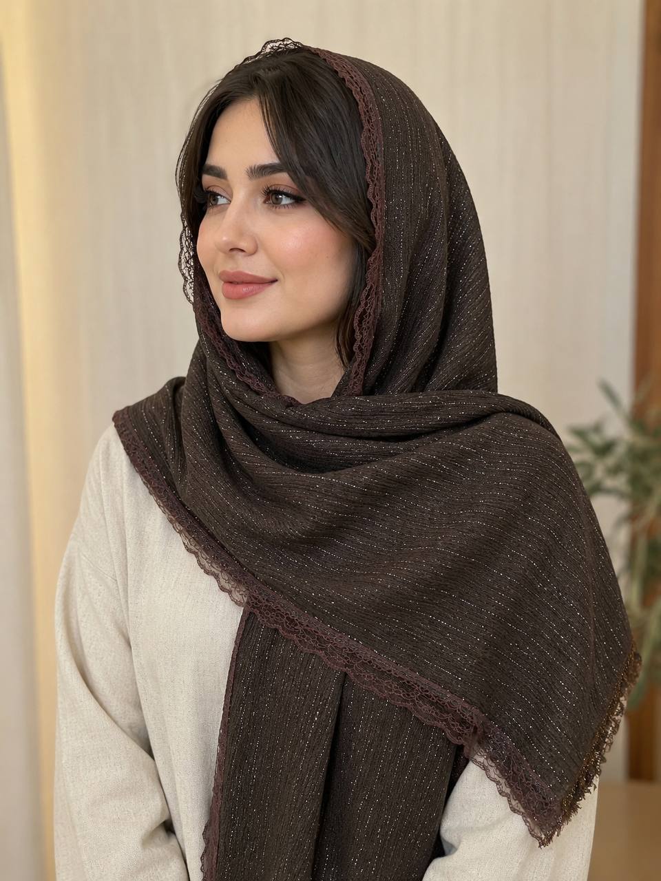 شال زنانه لب توری شاین‌دار کد 1007