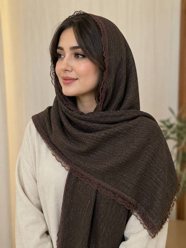 شال زنانه لب توری شایندار با طراحی خاص و مجلسی