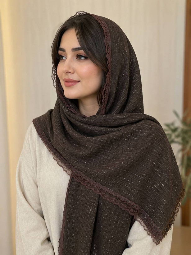 شال زنانه لب توری شایندار با طراحی خاص و مجلسی