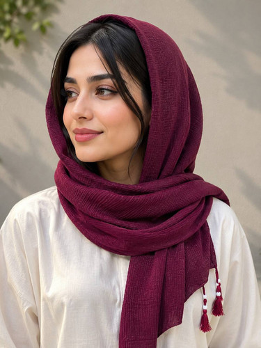 شال نخی زنانه شایندار منگوله چوبی کد 1009