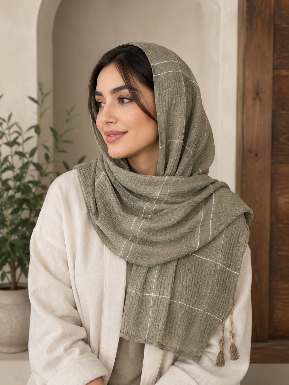 شال نخی زنانه پیلی‌دار چهارخانه کد 1012
