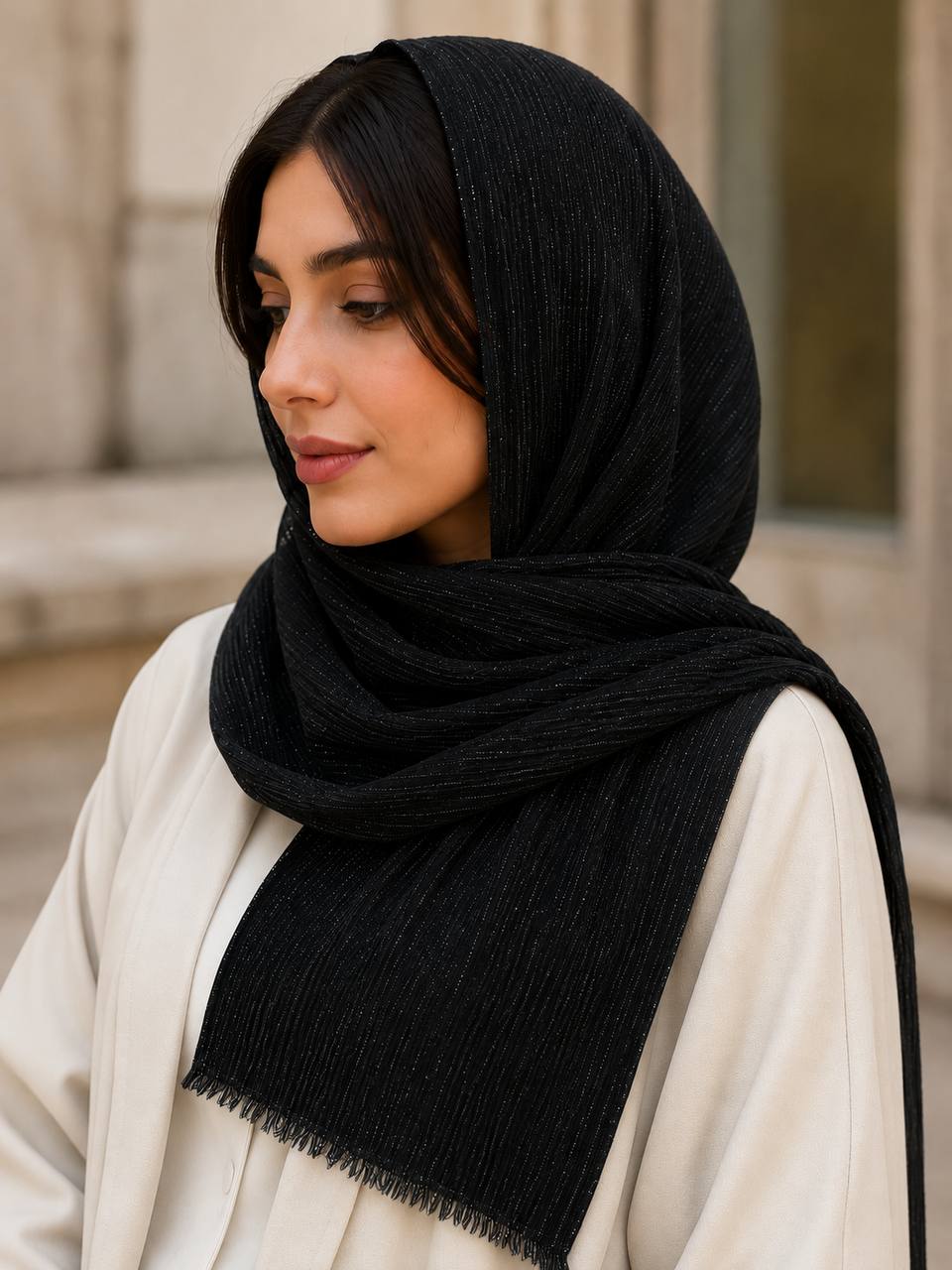شال نخی زنانه شاین‌دار پایین ریش کد 1014