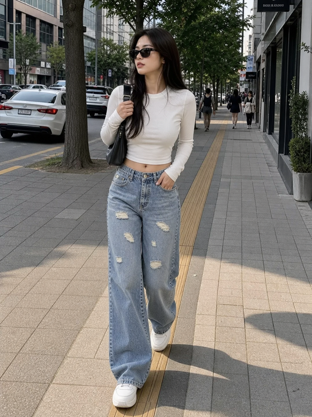 شلوار جین نیم بگ زنانه سنگشور کثیف روشن زاپدار