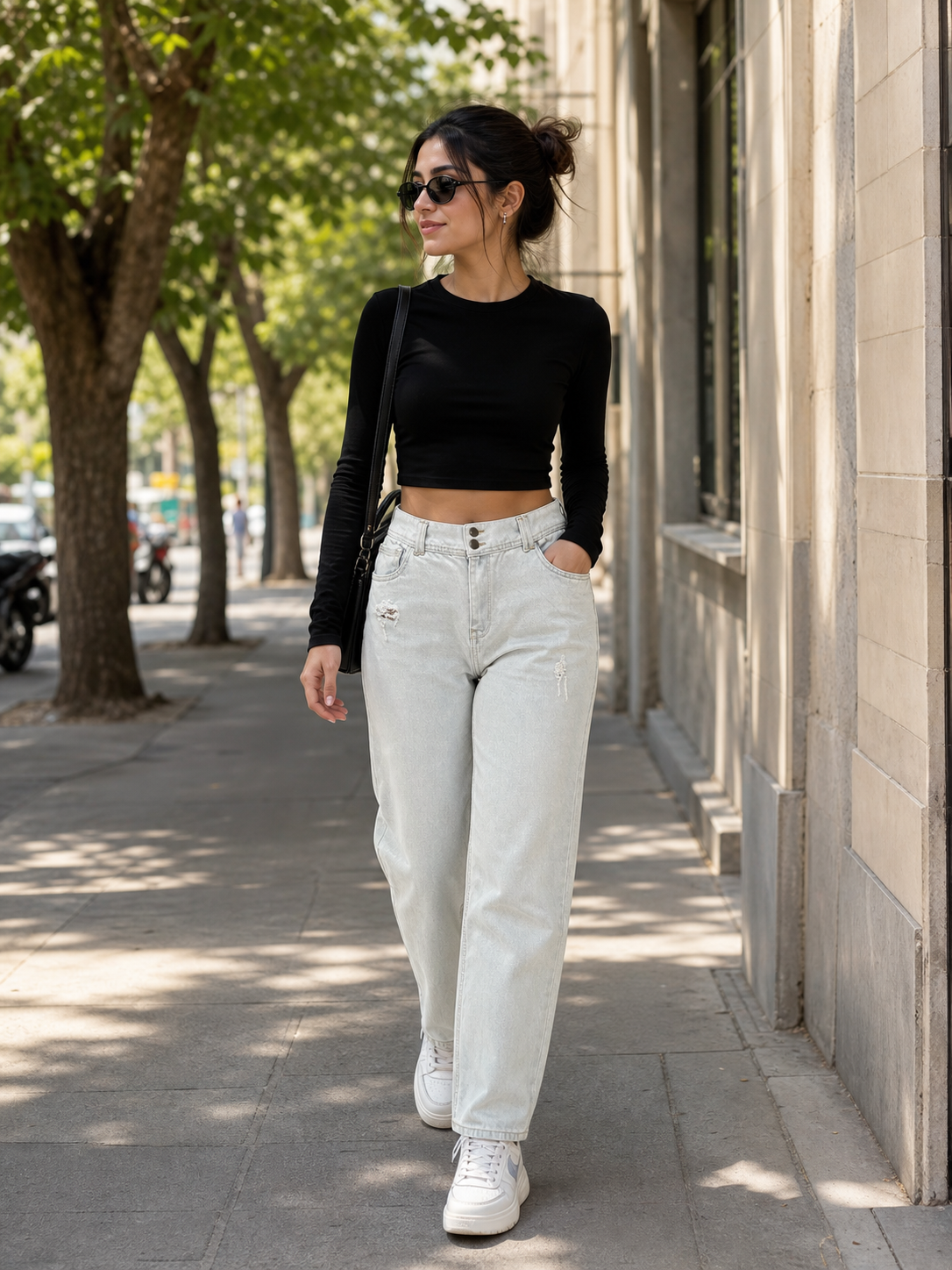 تنخور شلوار جین زنانه نیم بگ یخی سنگشور کثیف