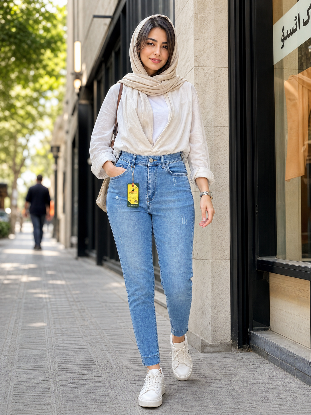 تنخور شلوار جین زنانه جذب آبی روشن دمپا چاک‌دار