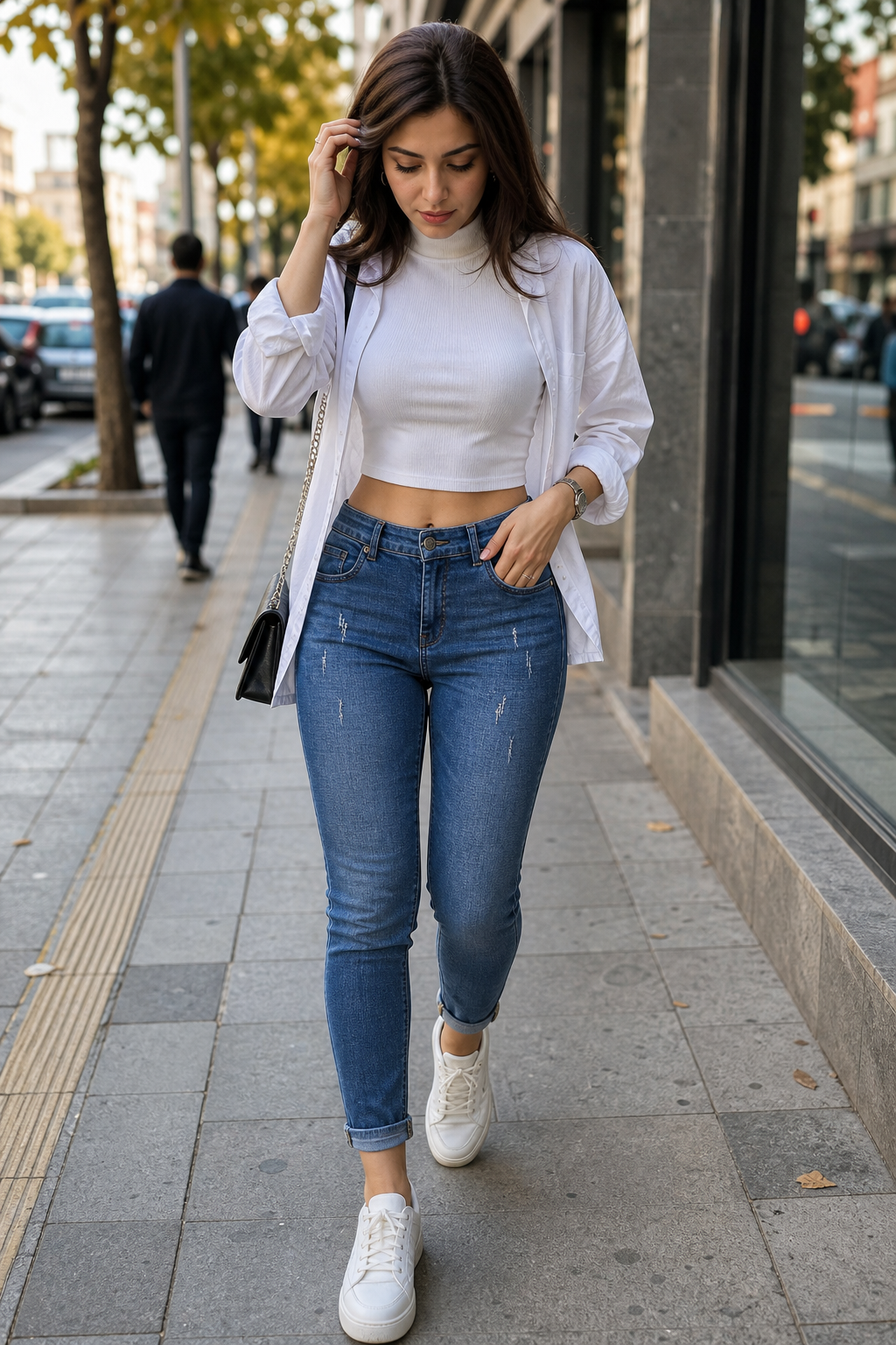 تنخور شلوار جین زنانه جذب آبی تیره
